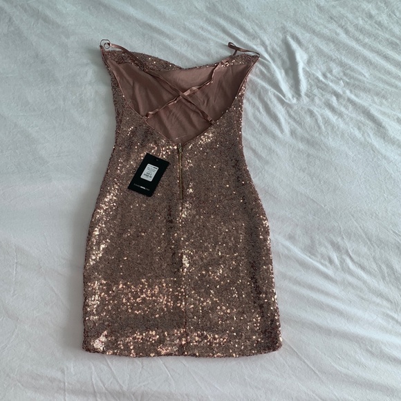 NWT Rose Gold Sequin Open Back Cowl Neck Dress - Picture 8 of 9